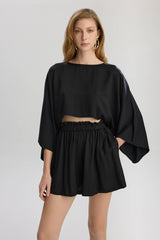 Soho Loose Fit Boat Neck Blouse - Black