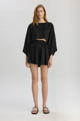 Soho Loose Fit Elastic Waist Line Shorts - Black