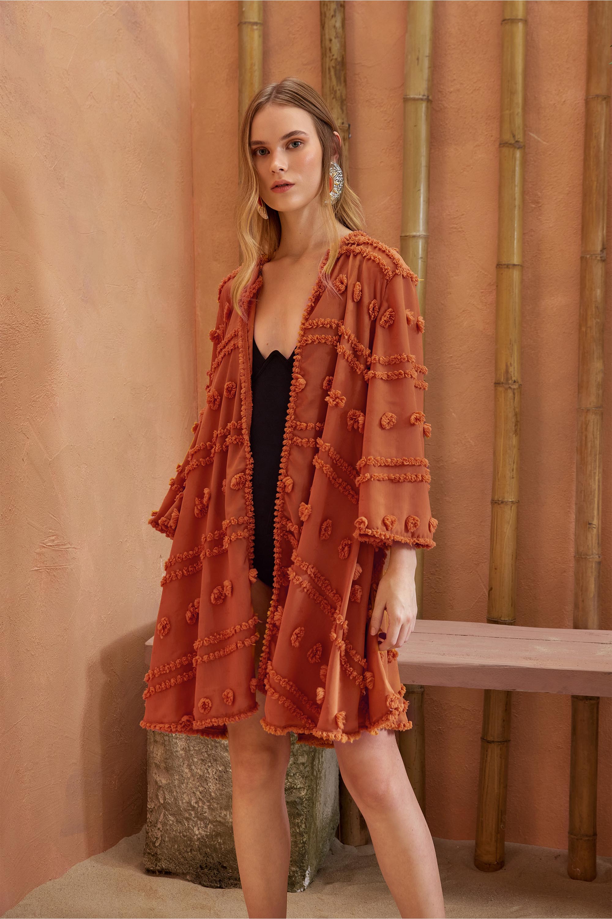 Capri Relaxed Fit Long Sleeve Caftan  - Brick