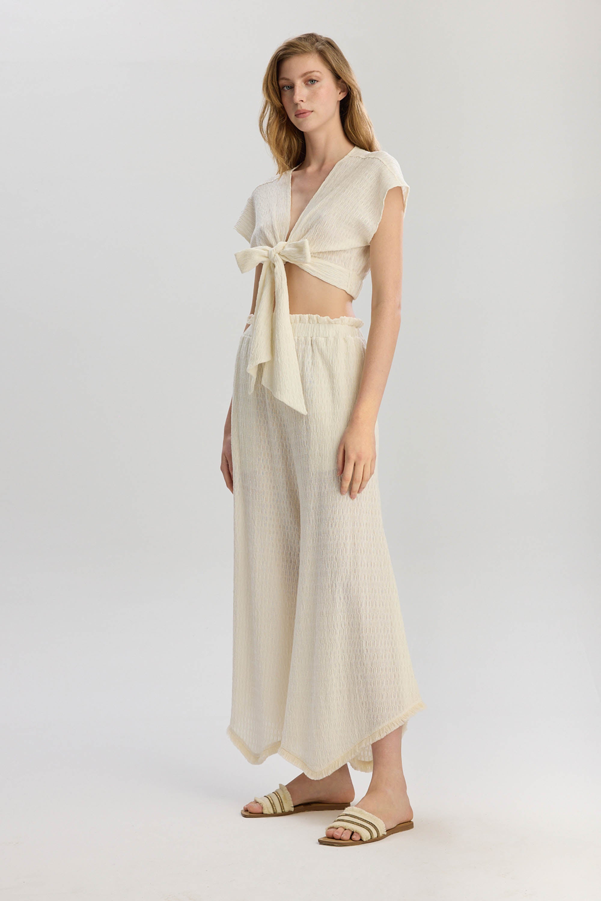 Rio Elastic Waist Long Pants - Beige