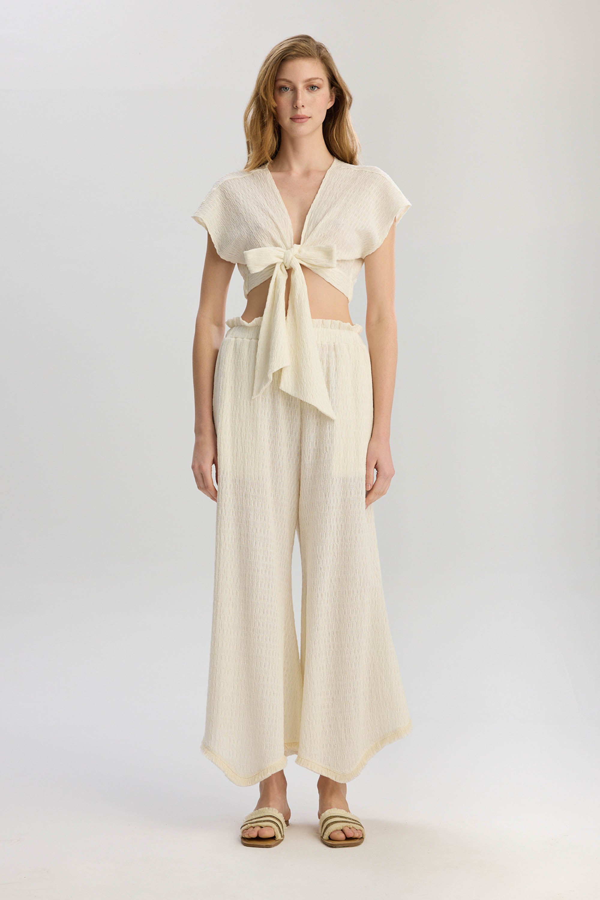 Rio Elastic Waist Long Pants - Beige