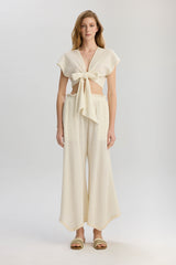 Rio Elastic Waist Long Pants - Beige