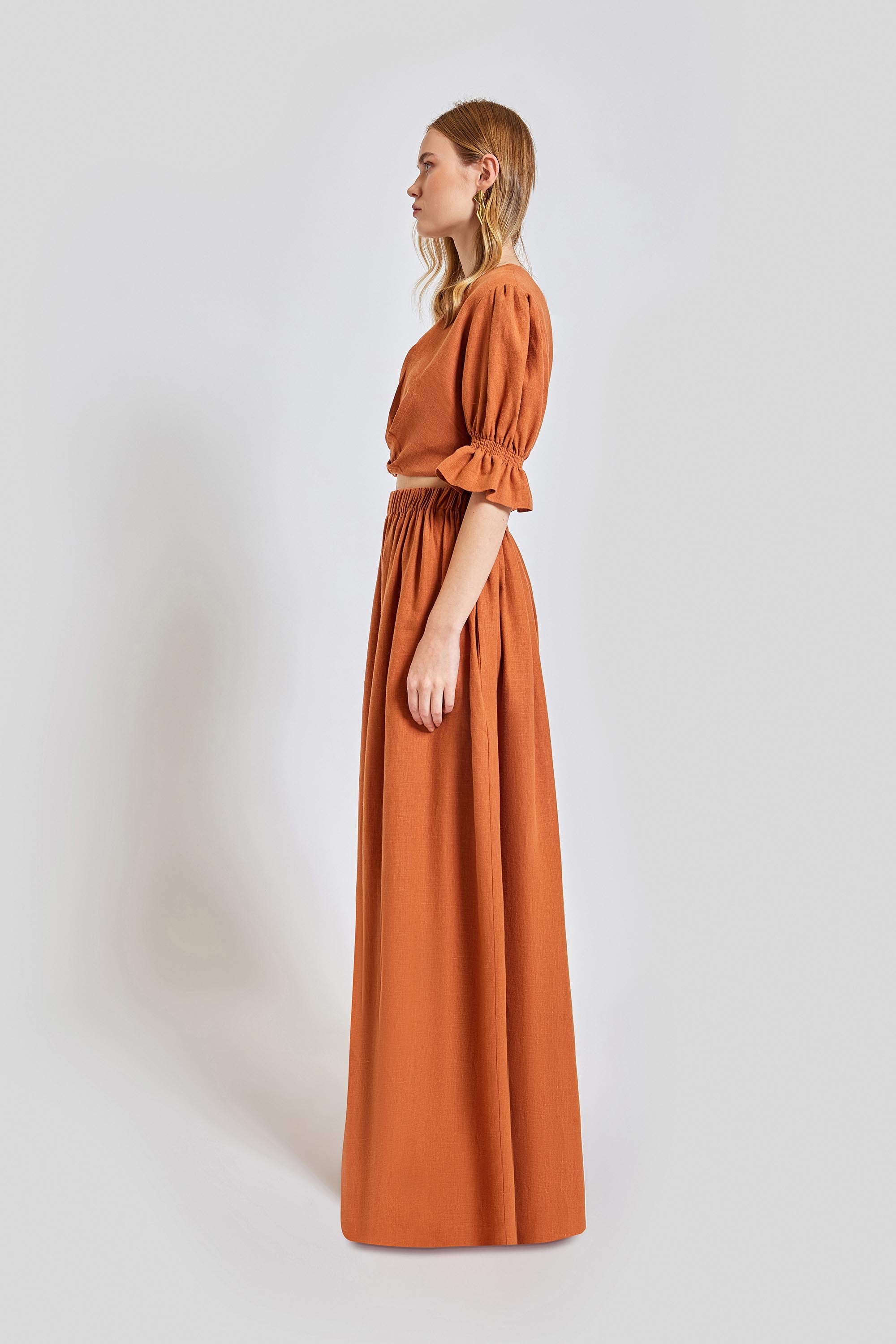 Marrakesh Puff Sleeve Crop Top - Brick