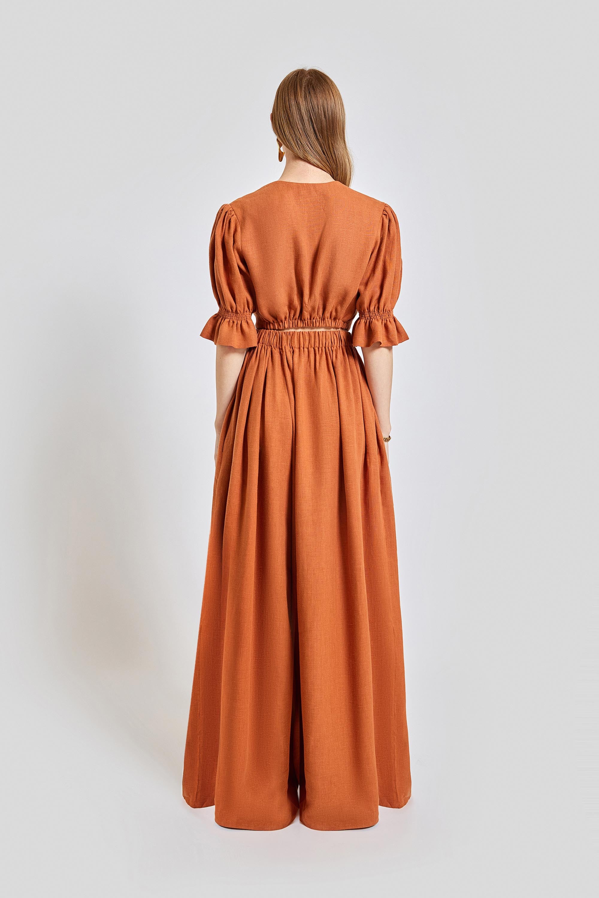 Marrakesh Loose Fit Elastic Waist Long Pants - Brick