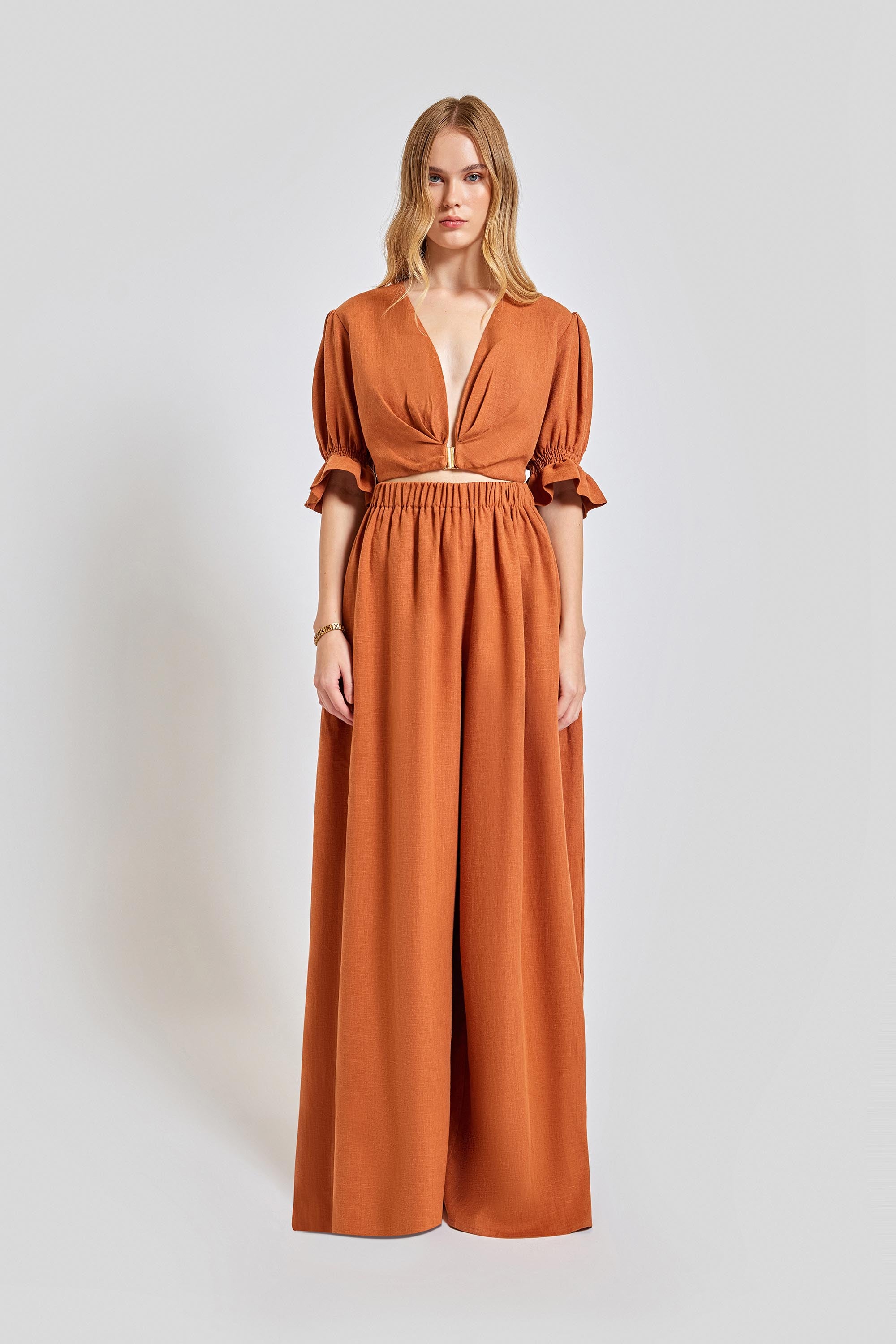 Marrakesh Loose Fit Elastic Waist Long Pants - Brick