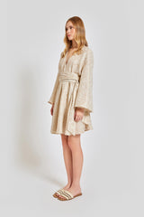 Marbella Wrap Style V Neck Mini Dress - Gold