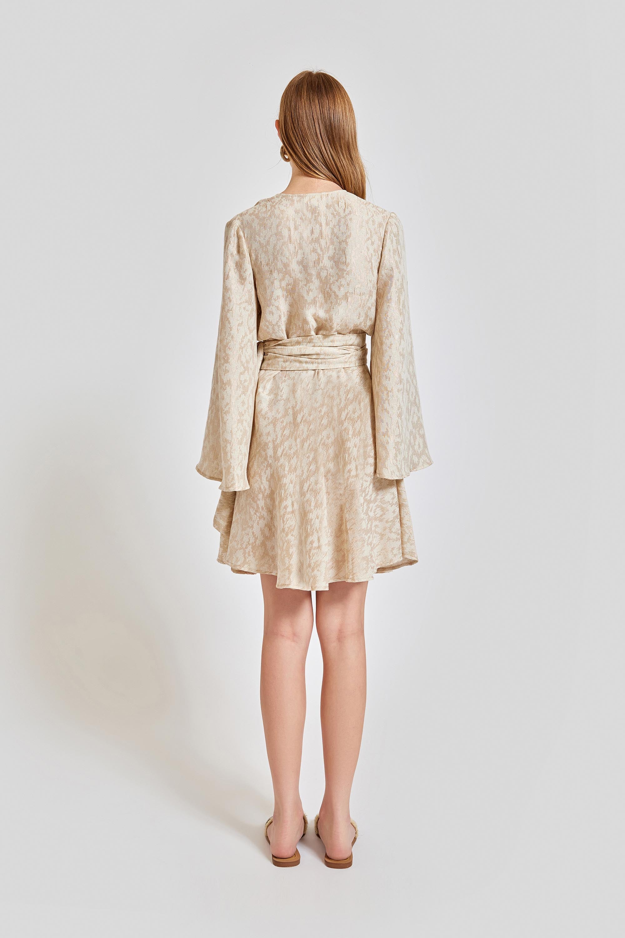 Marbella Wrap Style V Neck Mini Dress - Gold