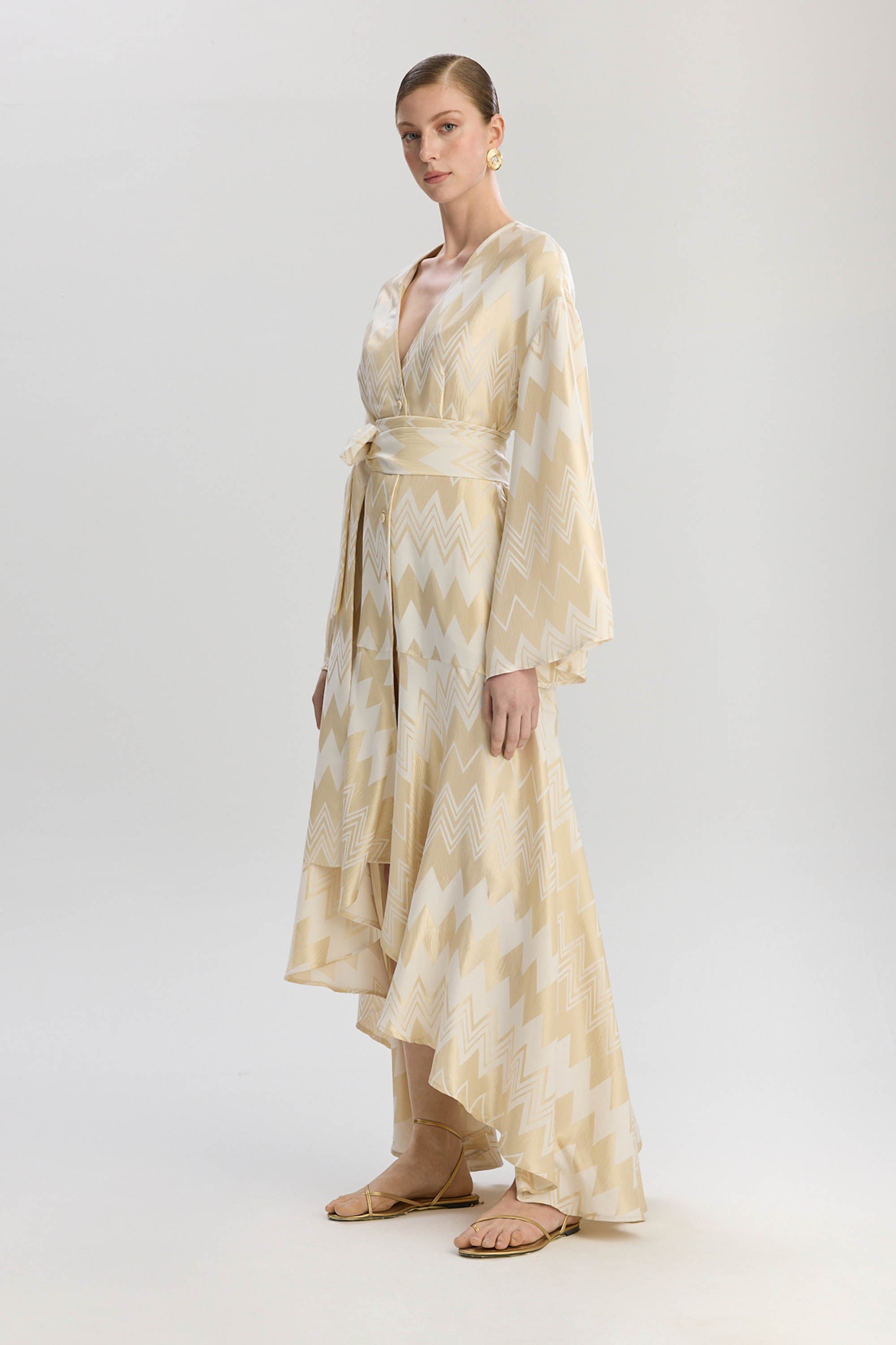 Madrid Loose Fit V Neck Long Dress - Gold