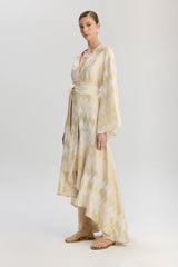 Madrid Loose Fit V Neck Long Dress - Gold