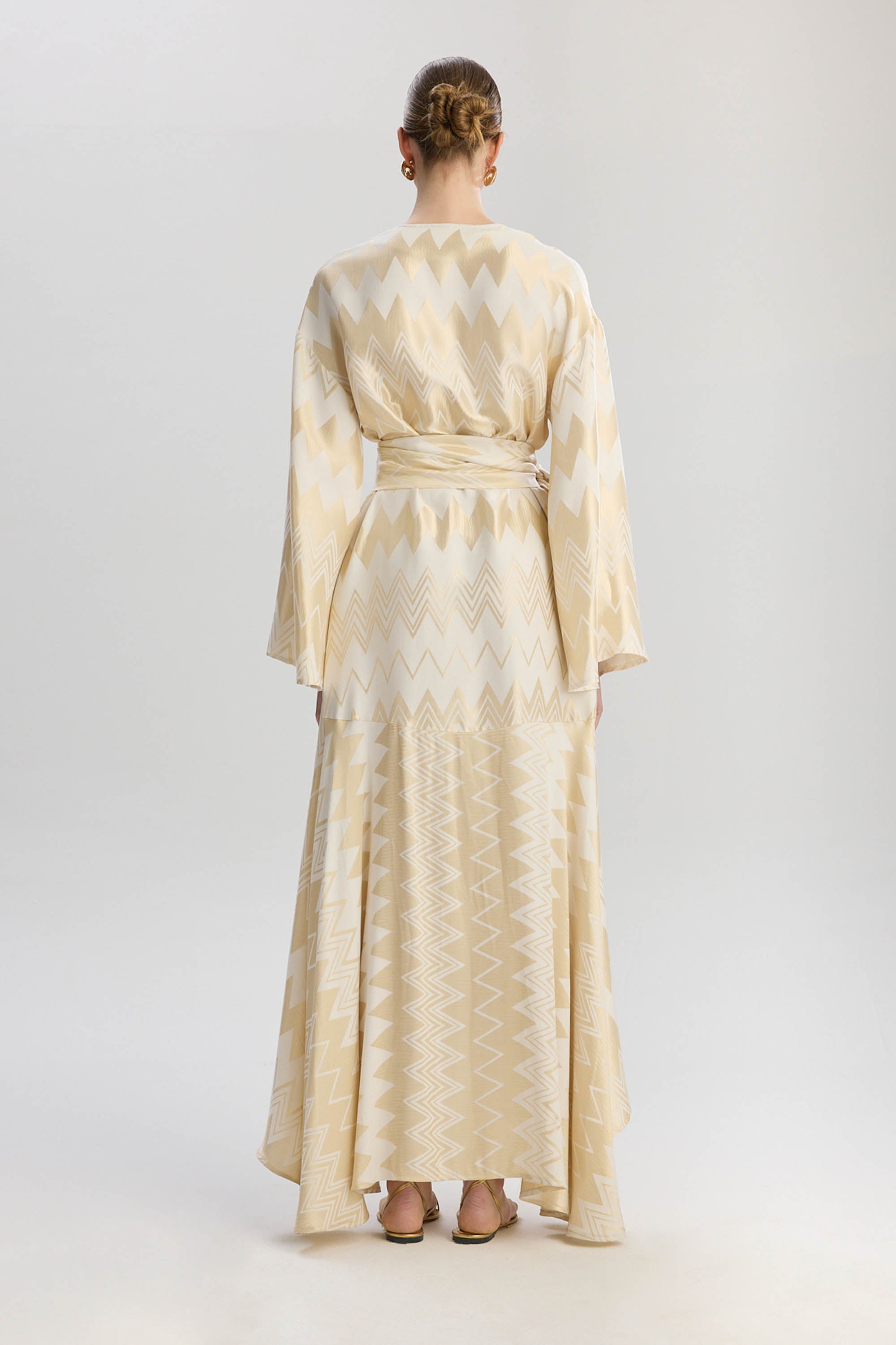 Madrid Loose Fit V Neck Long Dress - Gold