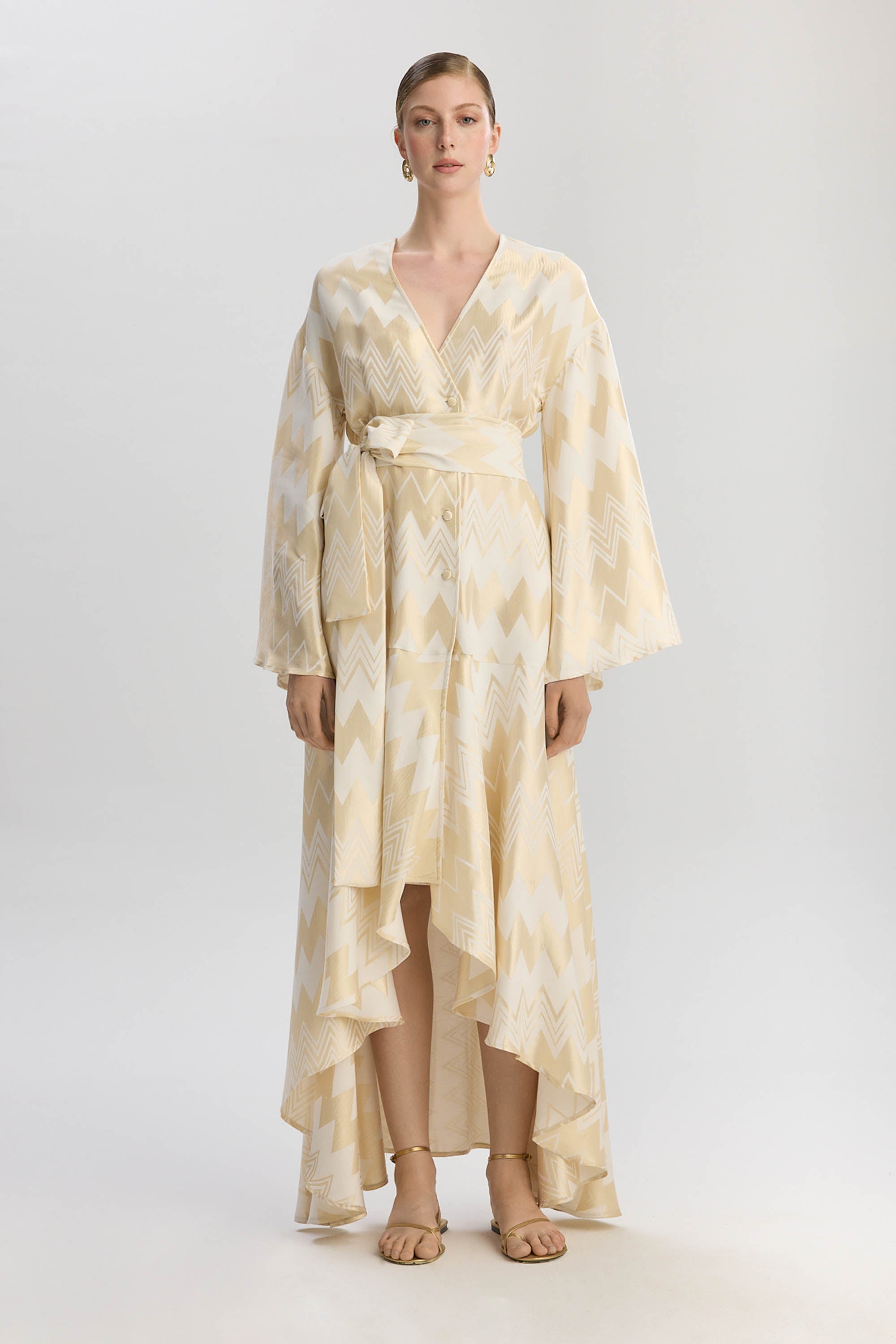 Madrid Loose Fit V Neck Long Dress - Gold