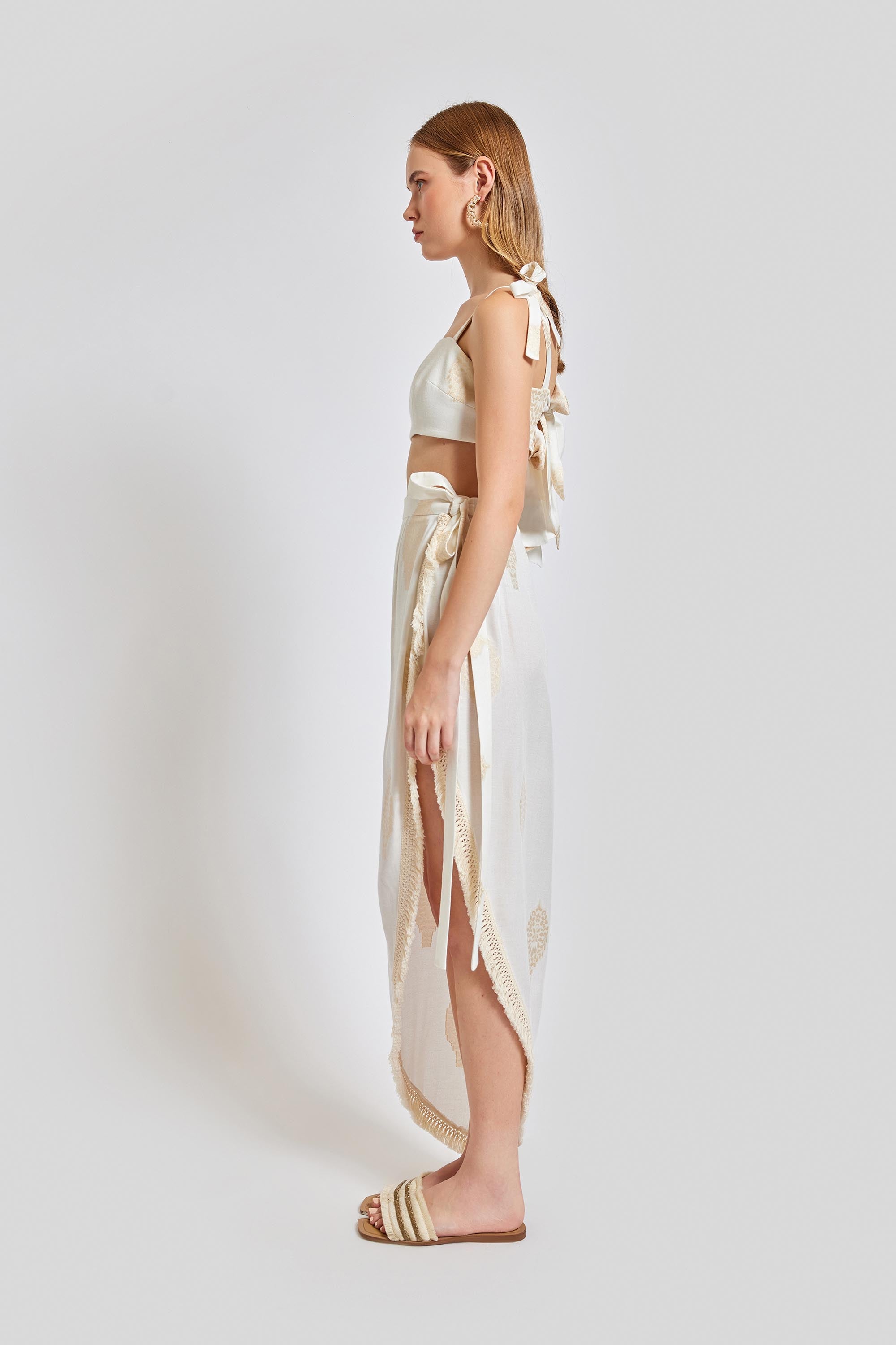 Larissa High Waisted Long Pareo Skirt - White