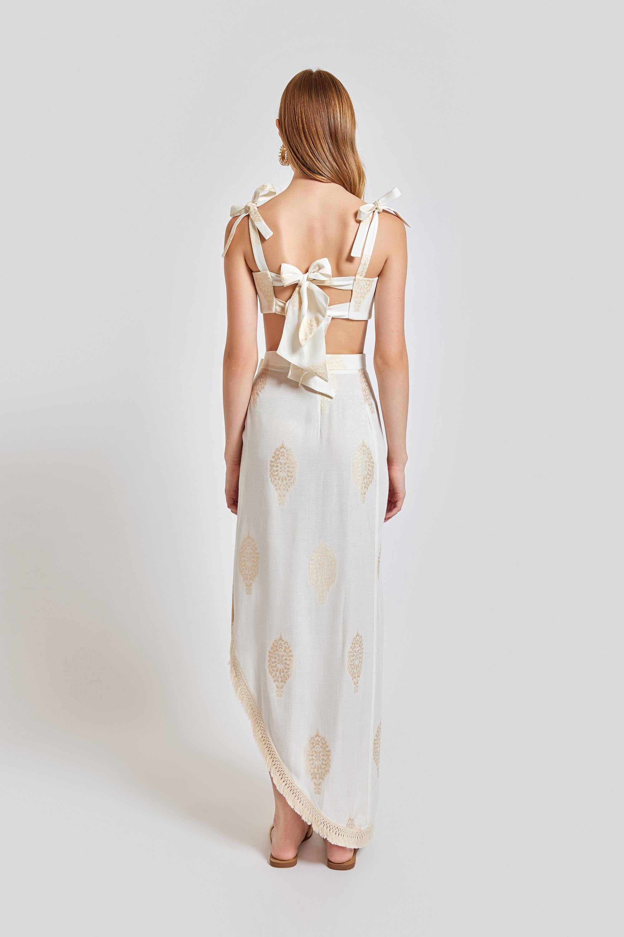 Larissa High Waisted Long Pareo Skirt - White