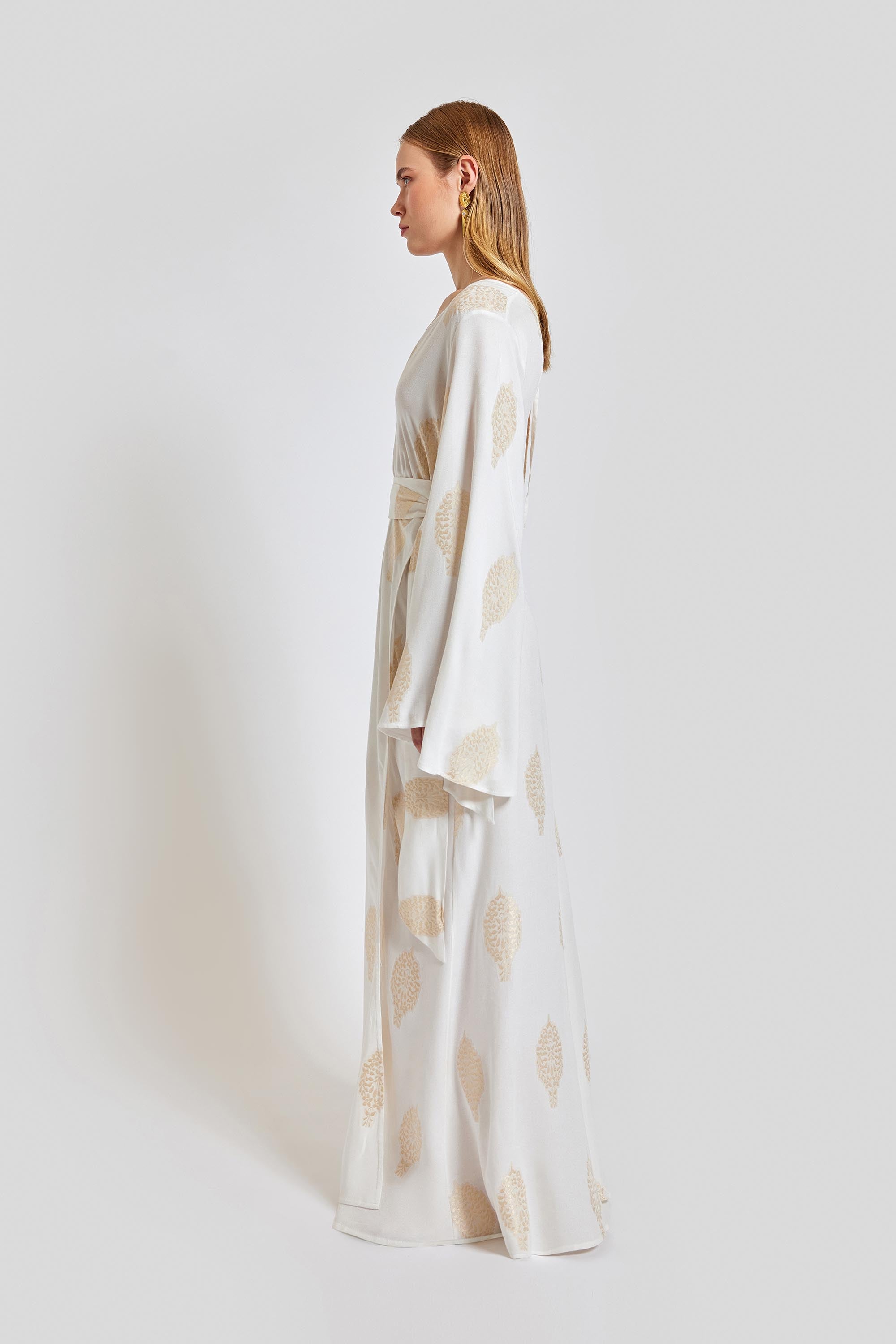 Larissa Loose Fit V Neck Long Dress - White