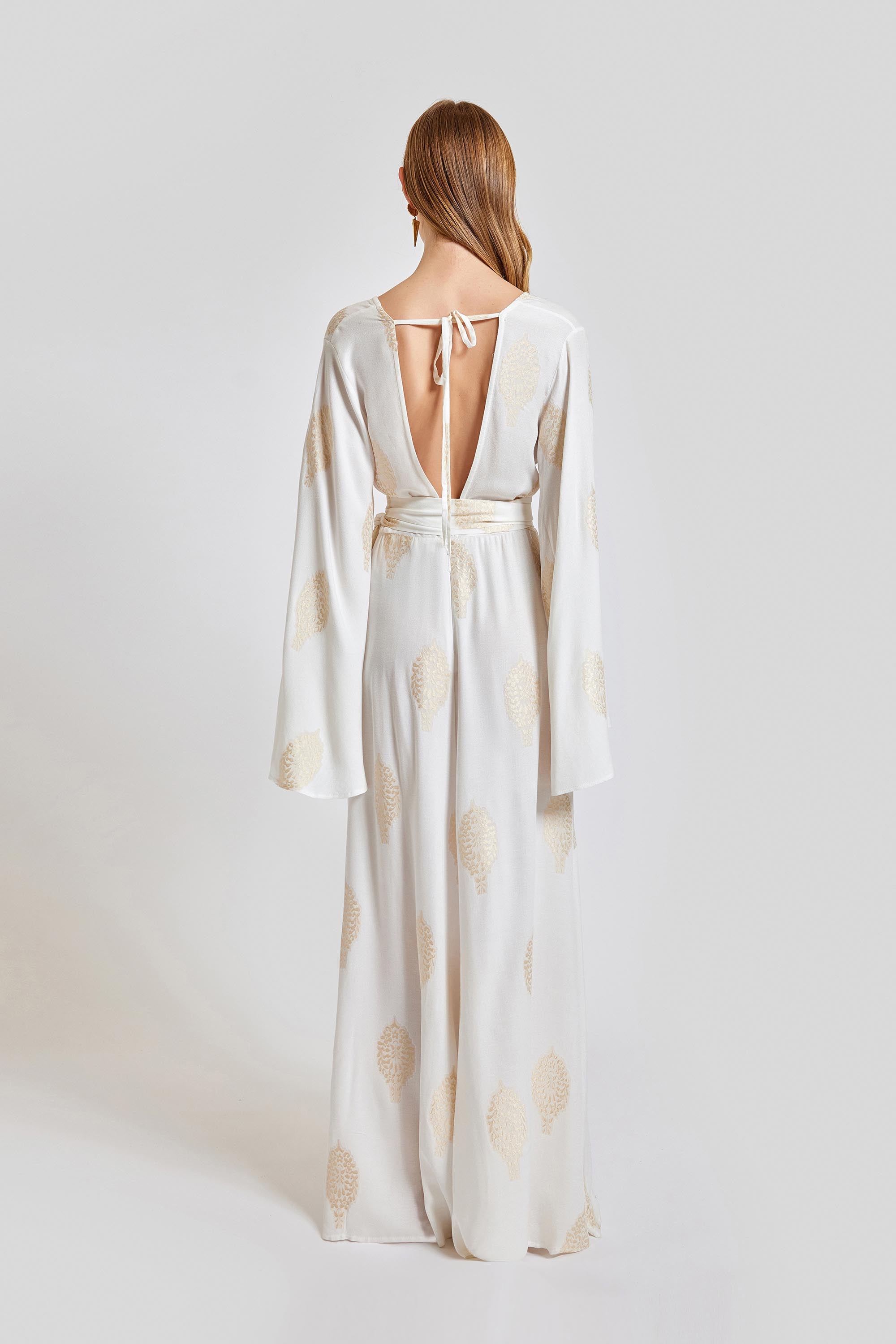 Larissa Loose Fit V Neck Long Dress - White