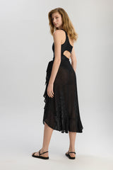 Carmen Elastic Waist Asymetric Cut Skirt - Black