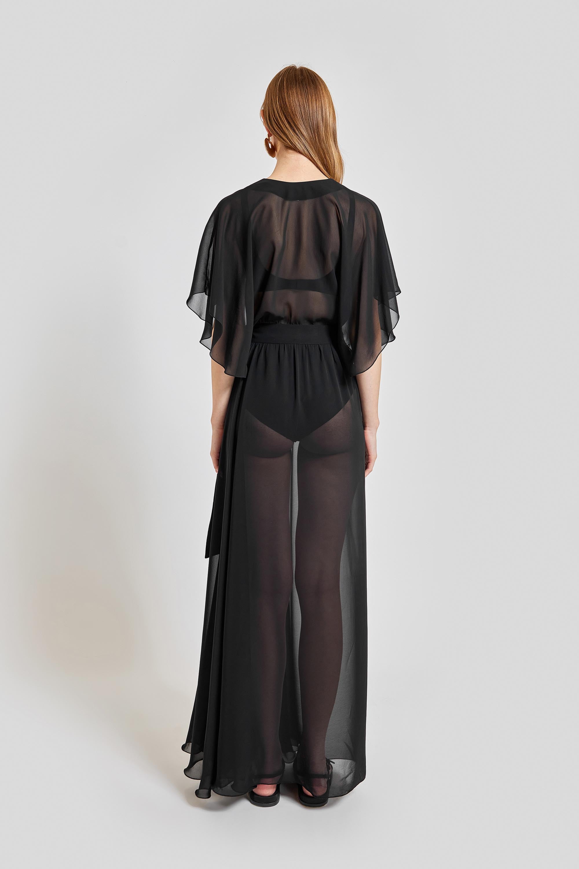 Ibiza V Neck Long Dress - Black