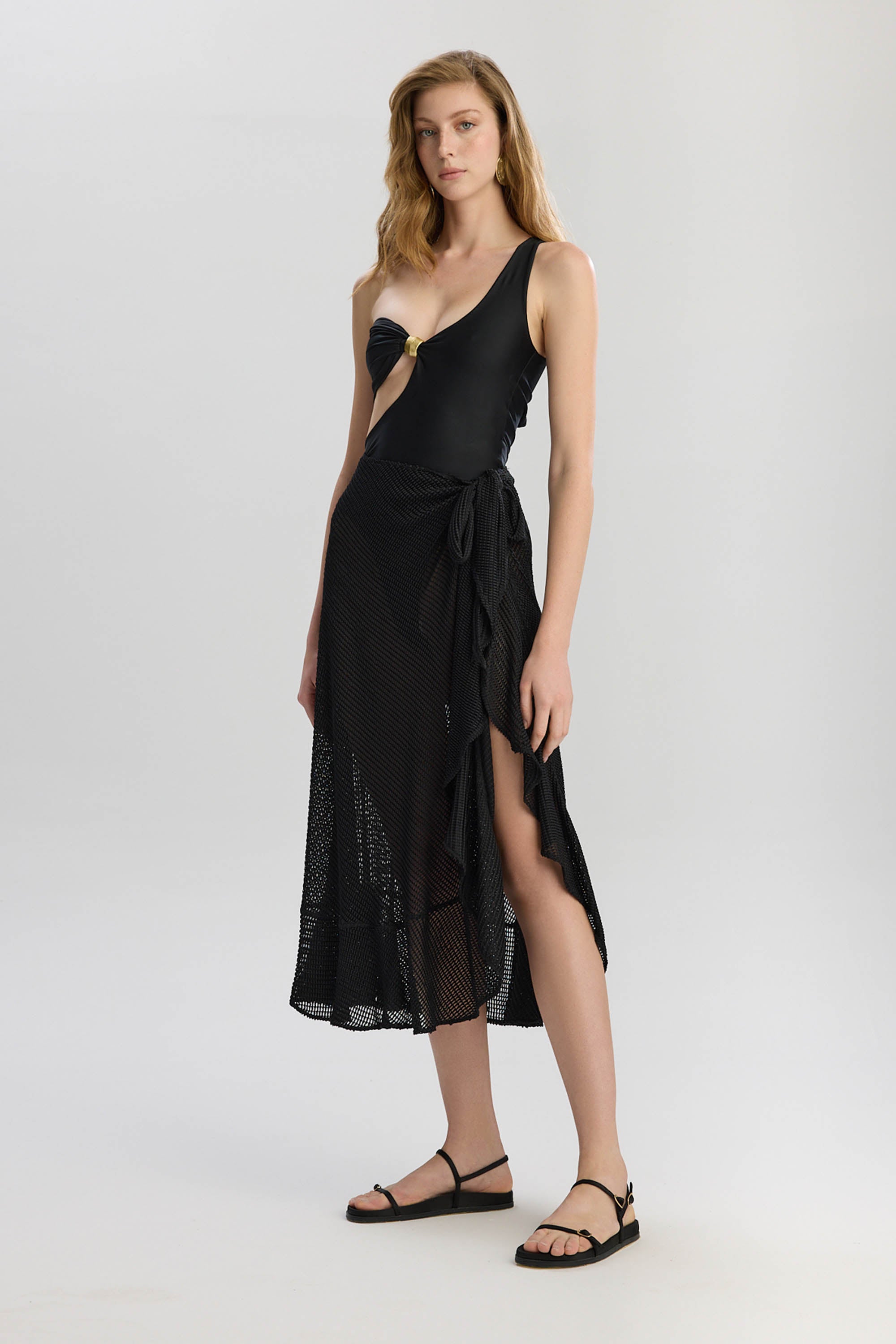 Carmen Elastic Waist Asymetric Cut Skirt - Black