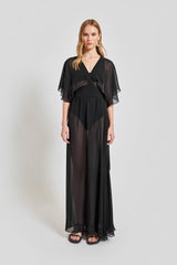 Ibiza V Neck Long Dress - Black