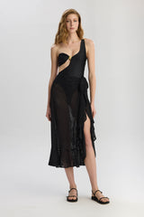 Carmen Elastic Waist Asymetric Cut Skirt - Black