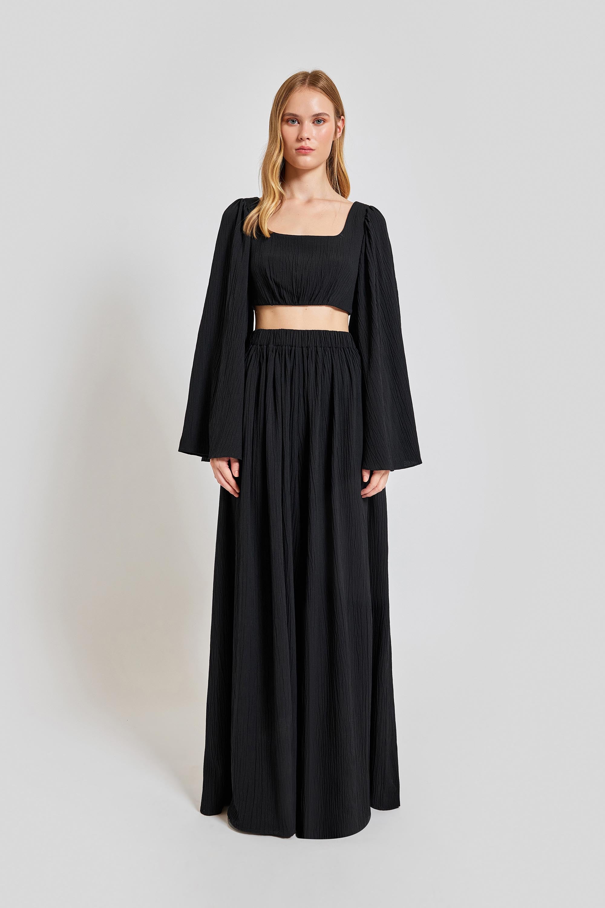 Amalfi Relaxed Fit Oval Neck Crop Top - Black