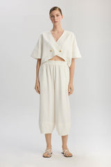 Tokyo Short Sleeve V Neck Crop Jacket - White