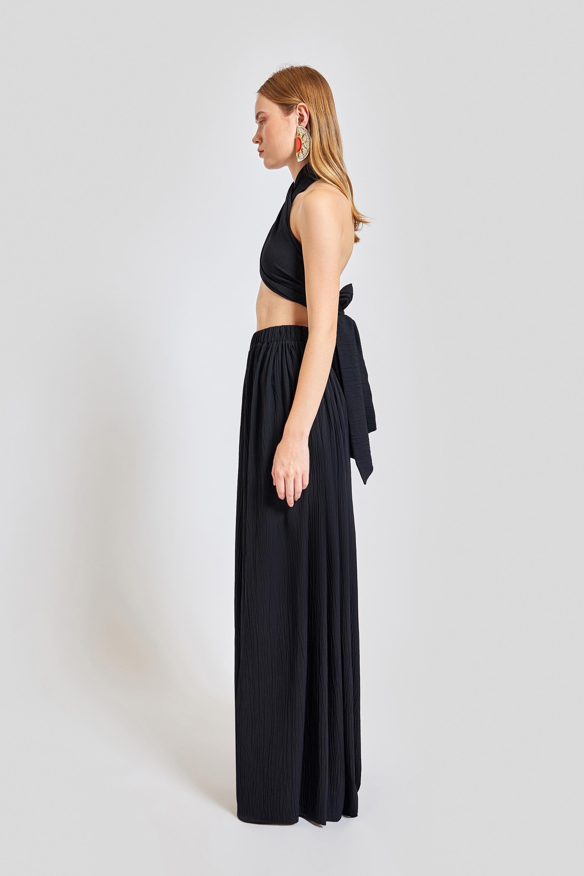 Amalfi Cross Neck Bustier Top - Black