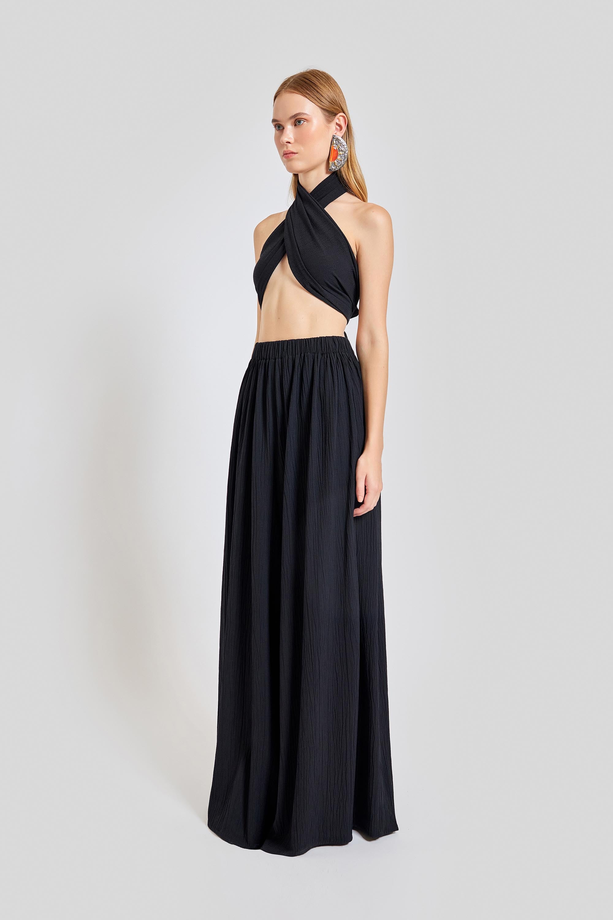 Amalfi Cross Neck Bustier Top - Black