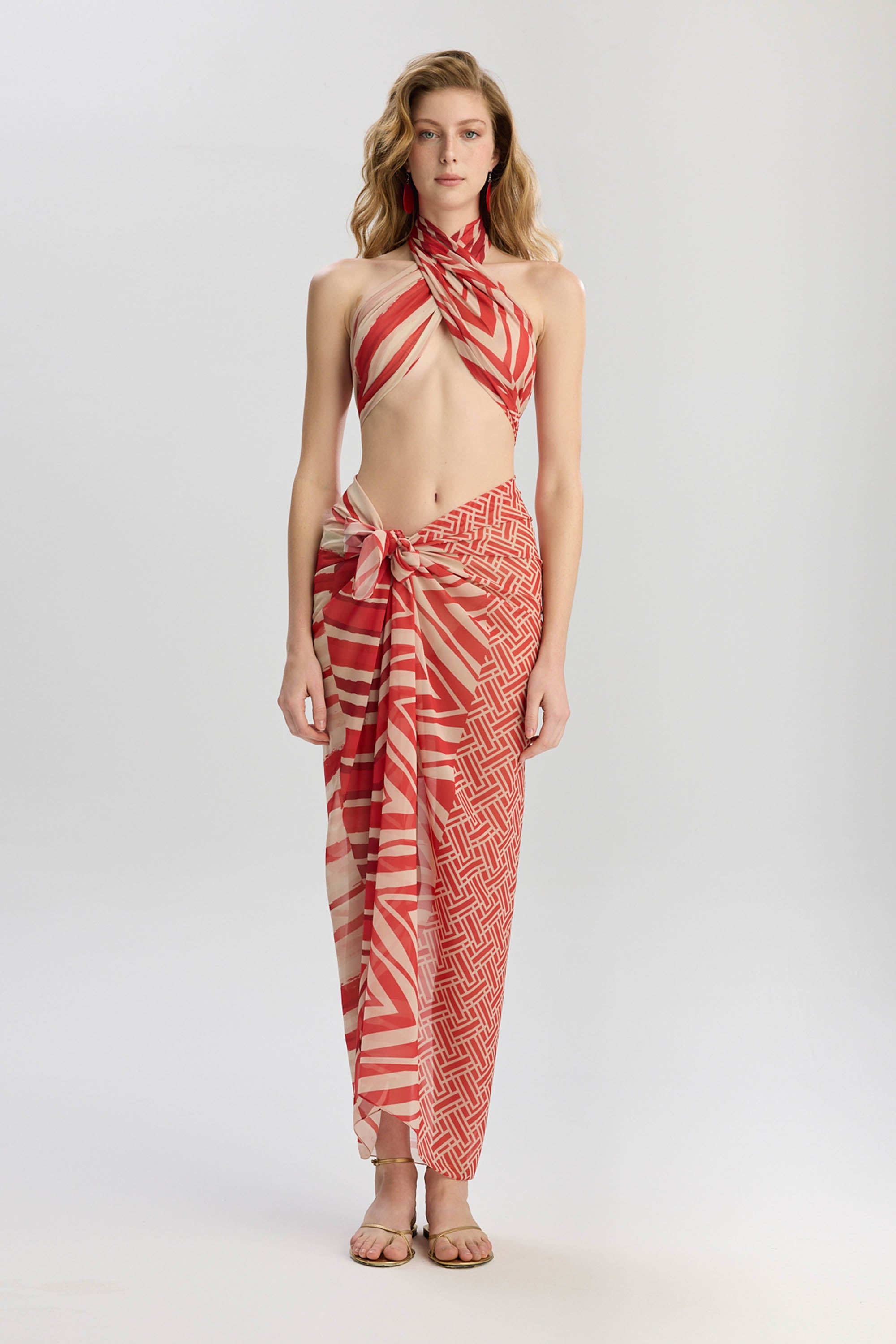 Aruba Crossed Wrap Style Bustier Top - Red