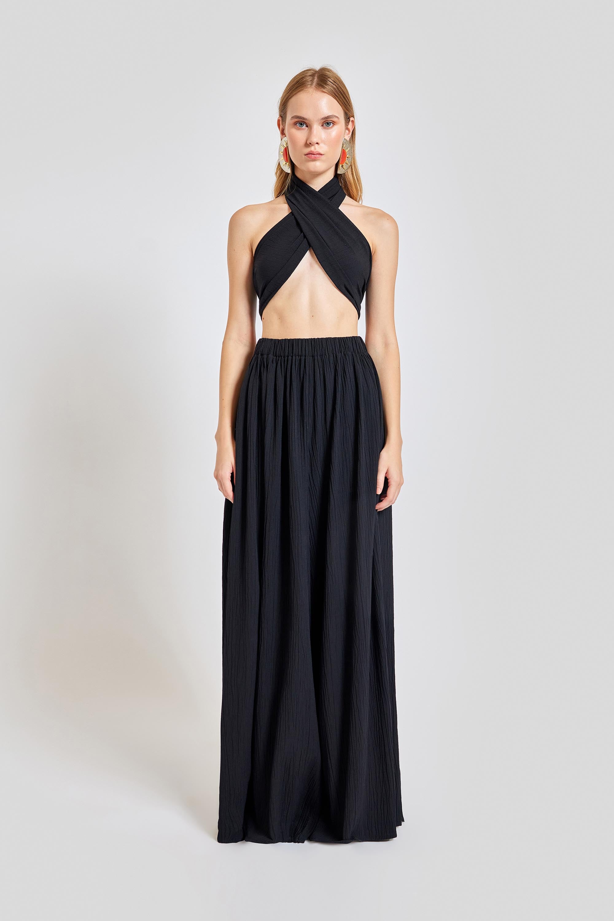 Amalfi Cross Neck Bustier Top - Black