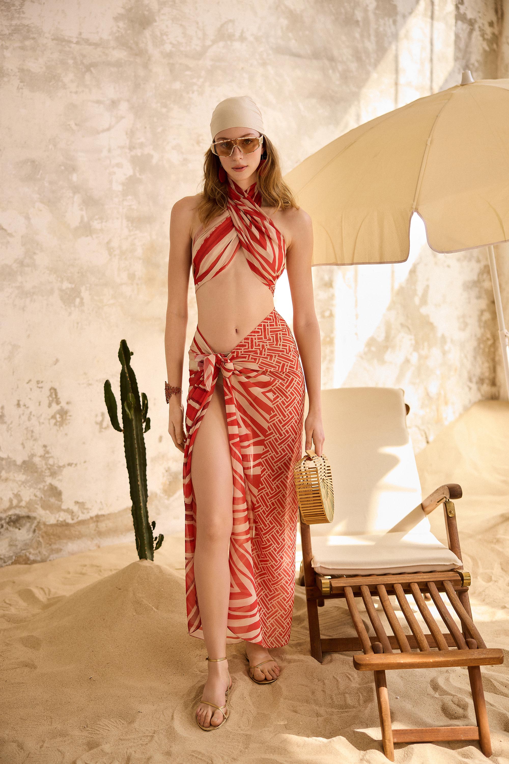 Aruba Crossed Wrap Style Bustier Top - Red