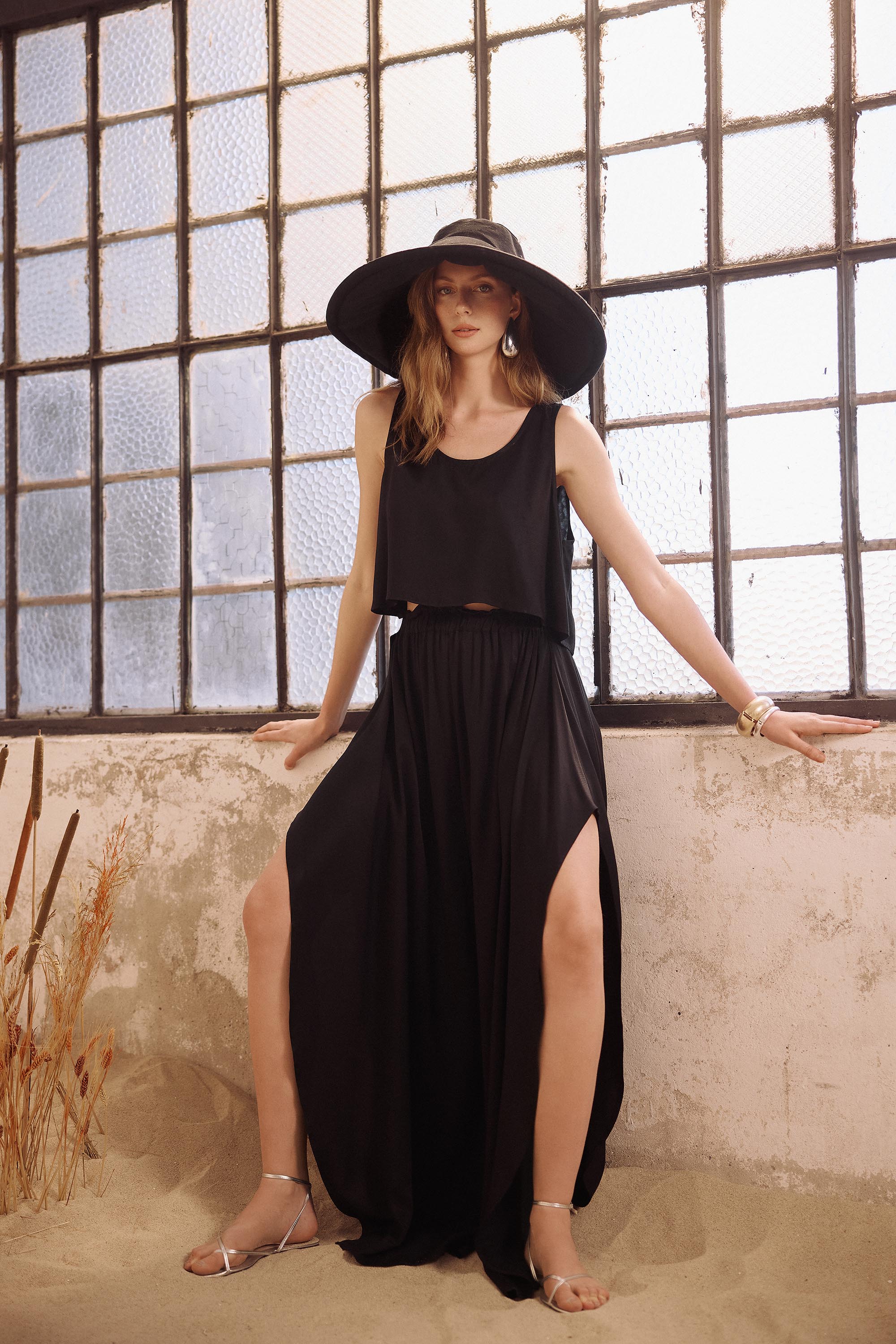Soho Loose Fit Elastic Waist Long Pants - Black