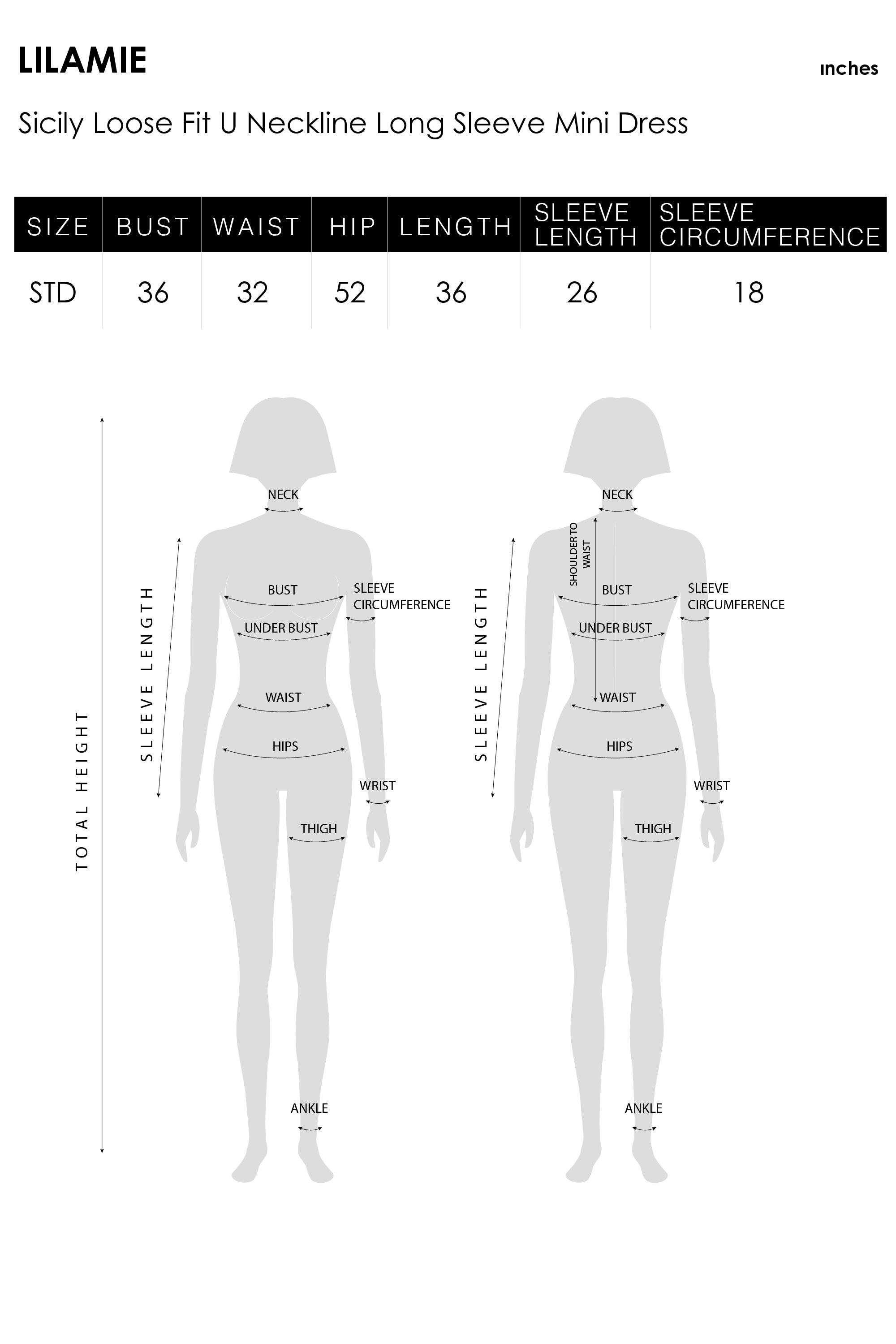 Sicily Loose Fit U Neckline Long Sleeve Mini Dress - White