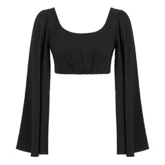 Amalfi Relaxed Fit Oval Neck Crop Top - Black