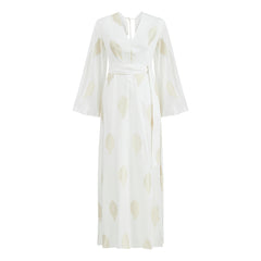 Larissa Loose Fit V Neck Long Dress - White