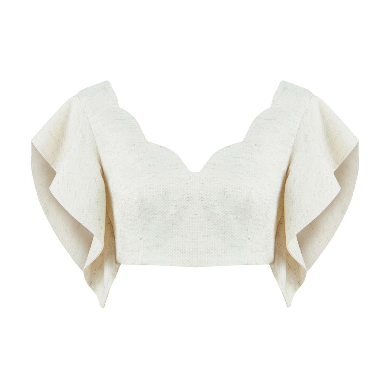 Lisbon Wavy Sleeves V Neck Top - Cream