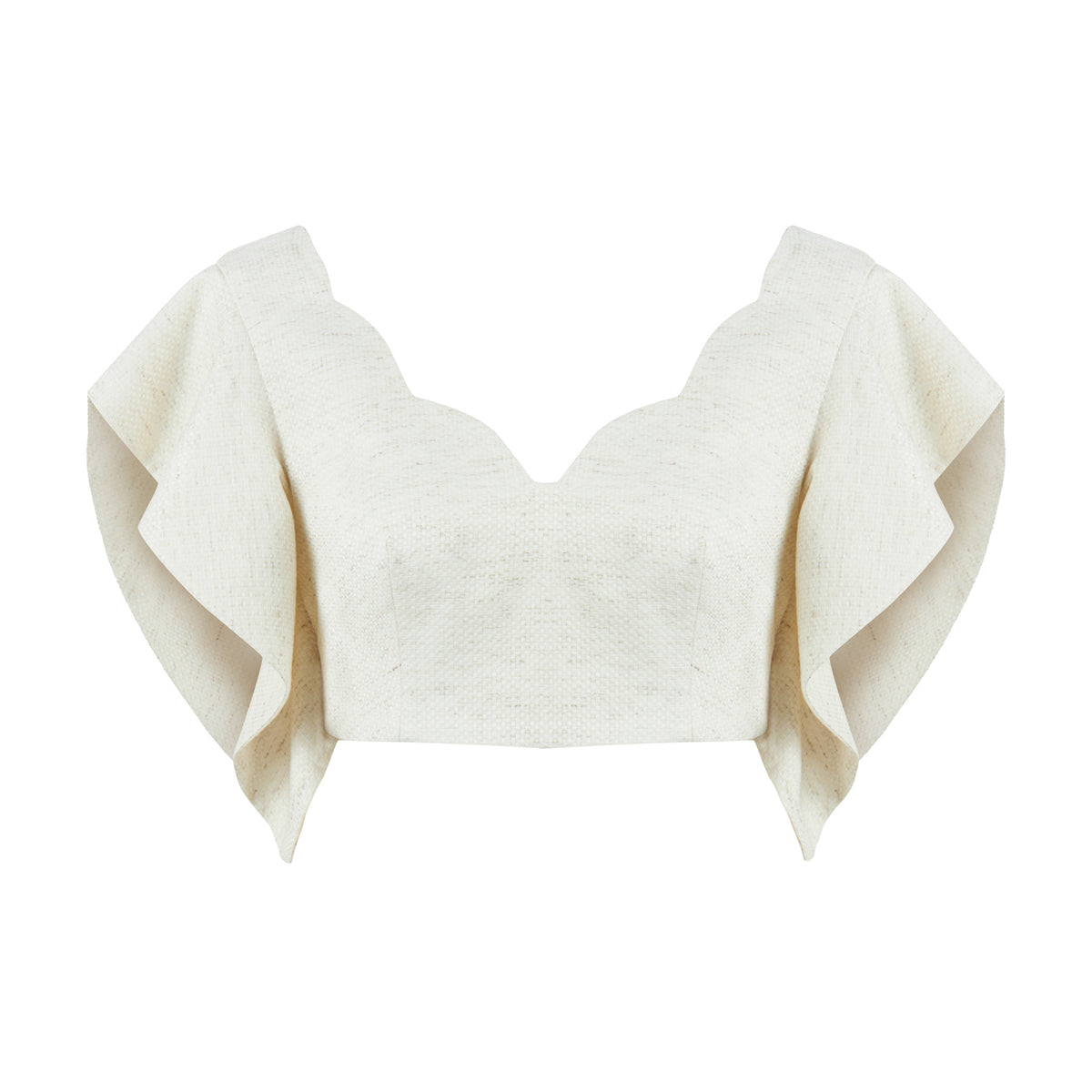 Lisbon Wavy Sleeves V Neck Top - Cream