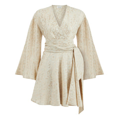 Marbella Wrap Style V Neck Mini Dress - Gold