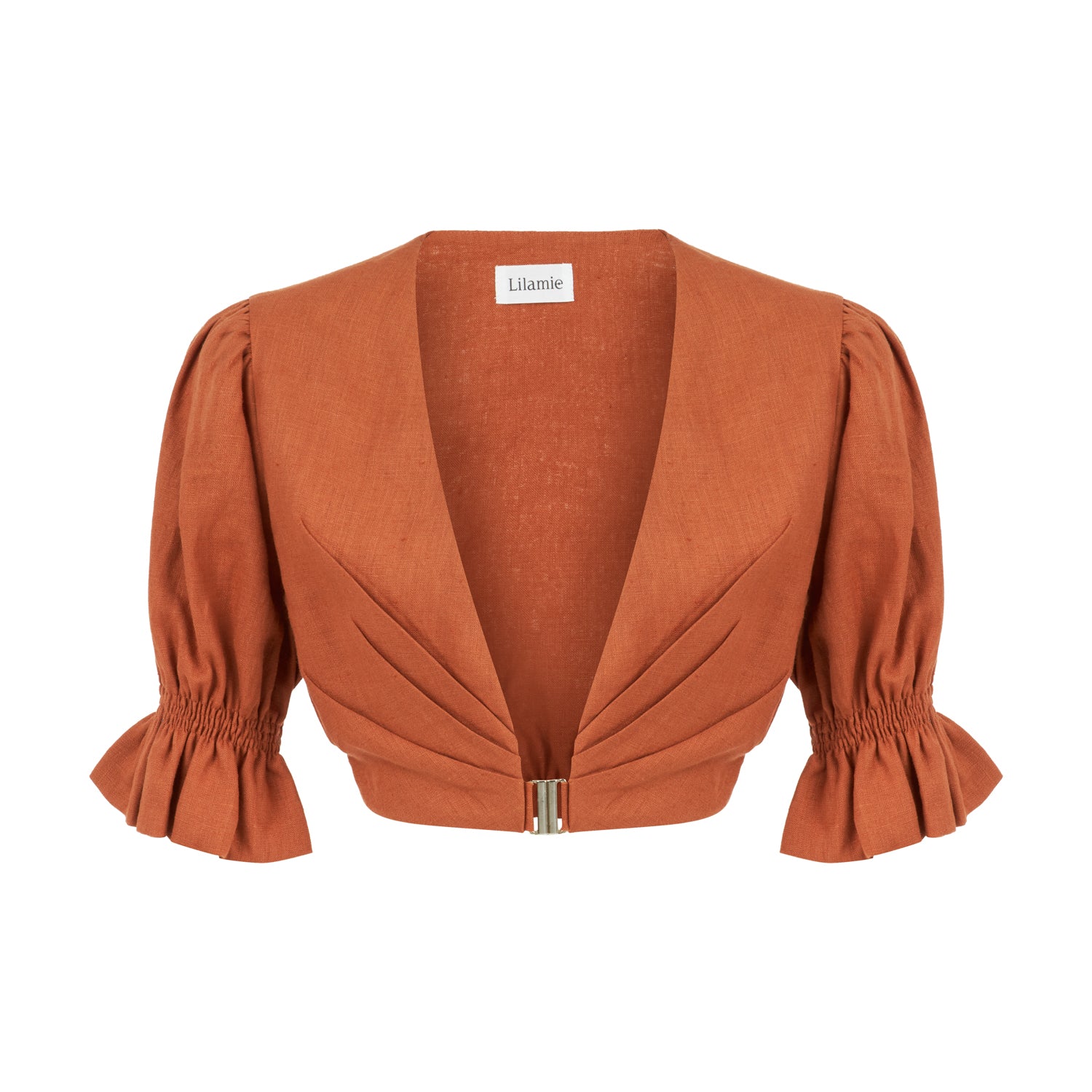 Marrakesh Puff Sleeve Crop Top - Brick