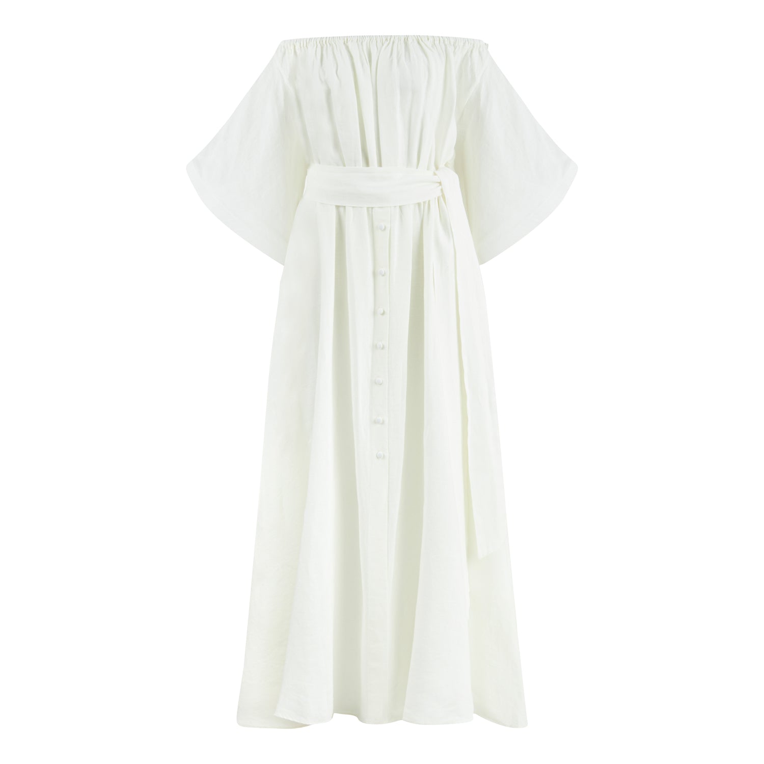 Portofino Wavy Sleeve Long Dress - White