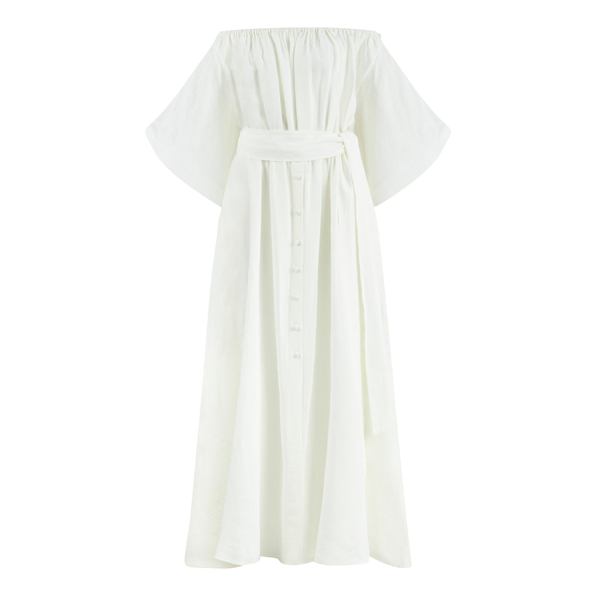 Portofino Wavy Sleeve Long Dress - White