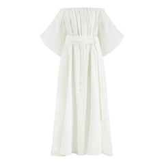 Portofino Wavy Sleeve Long Dress - White