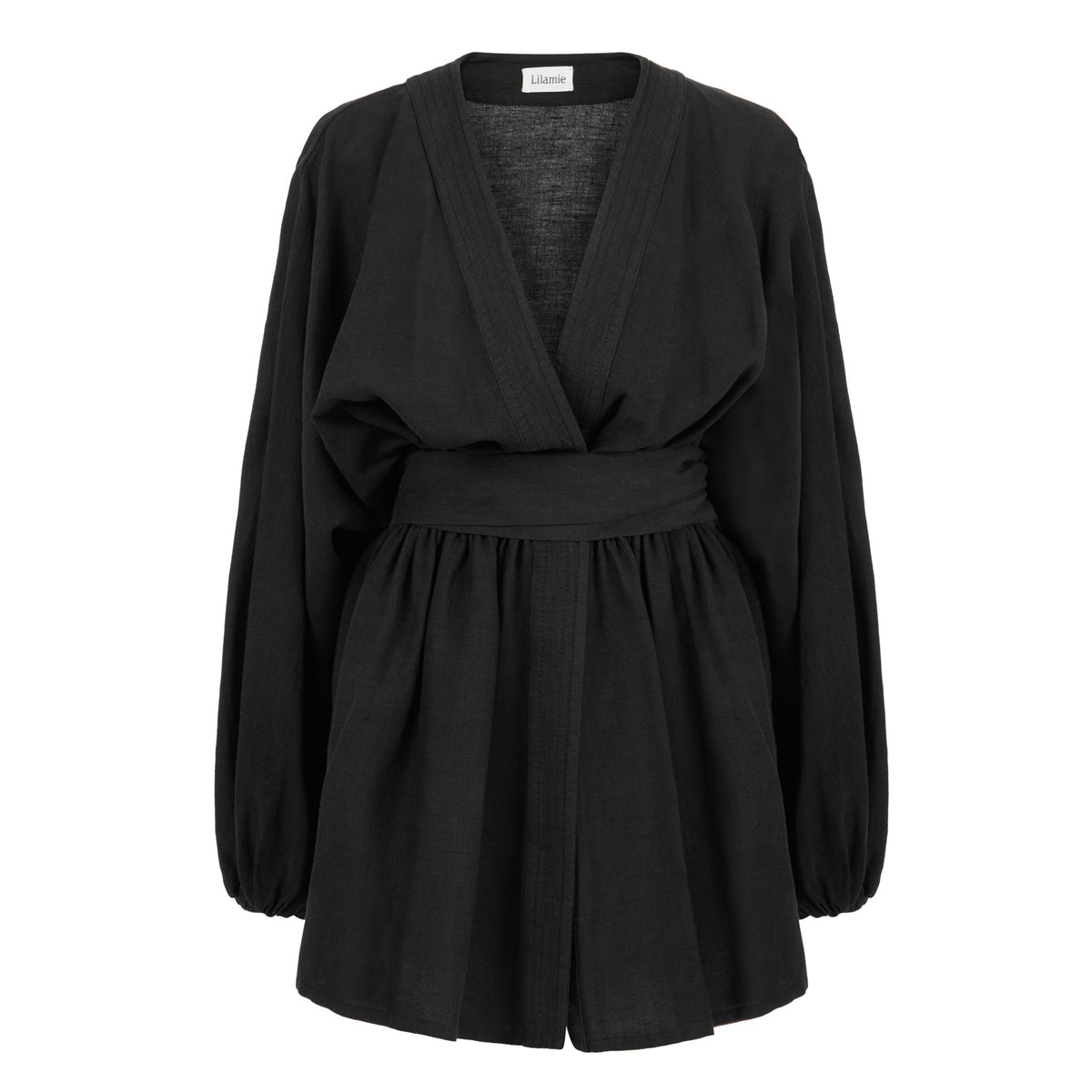 Sardinia Loose Arm Long Sleeve Short Dress - Black
