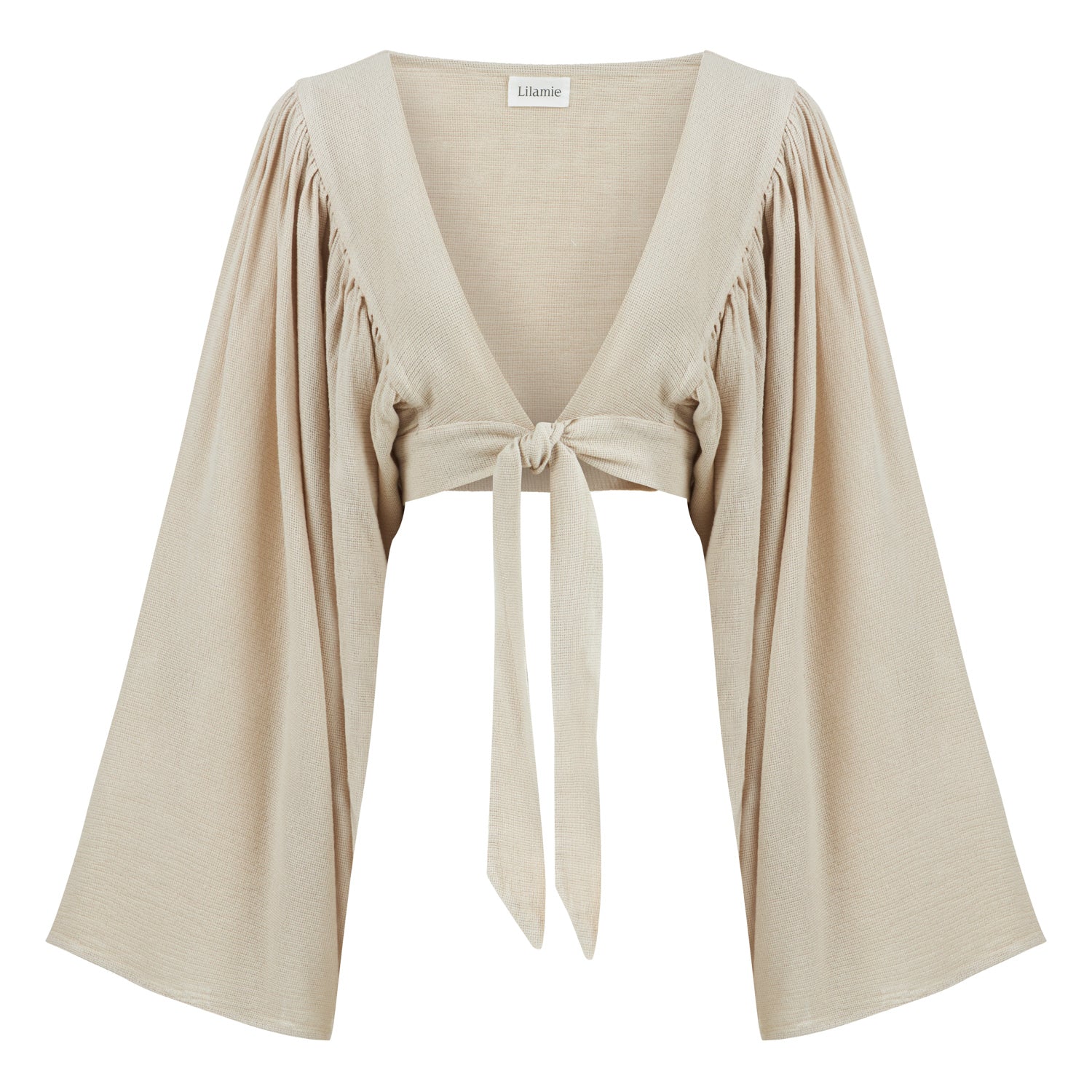 Venice Long Sleeve Cross Bustier Top - Beige