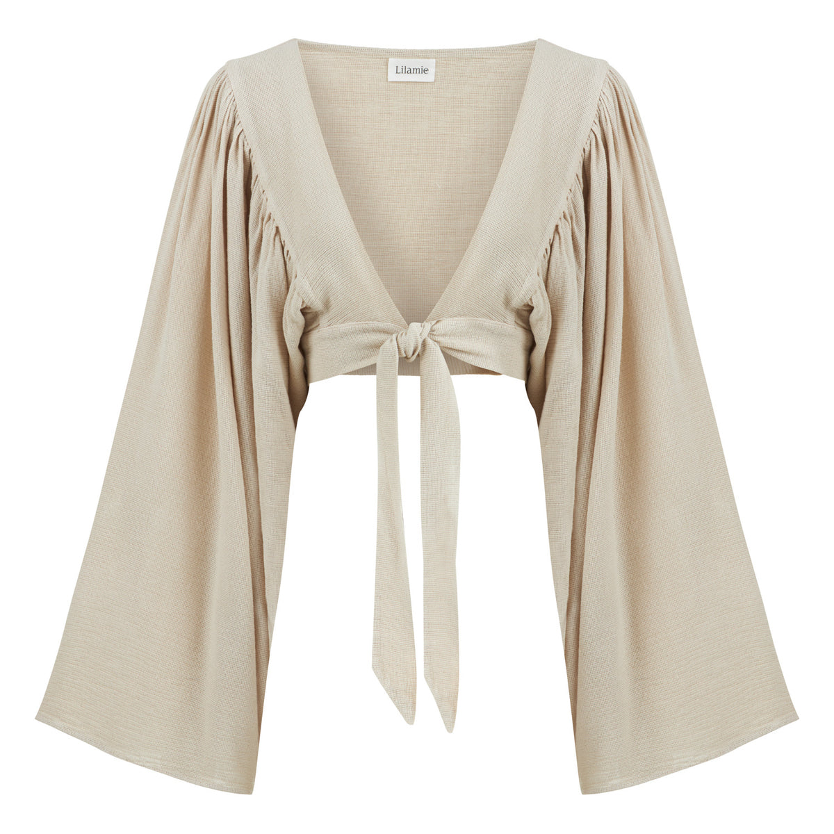Venice Long Sleeve Cross Bustier Top - Beige