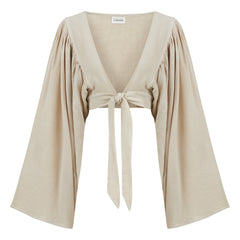 Venice Long Sleeve Cross Bustier Top - Beige