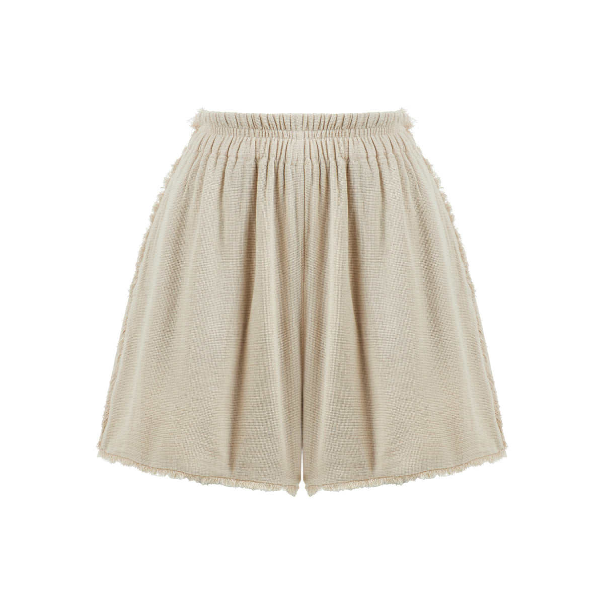 Venice Loose Fit Elastic Waist Mini Shorts - Beige