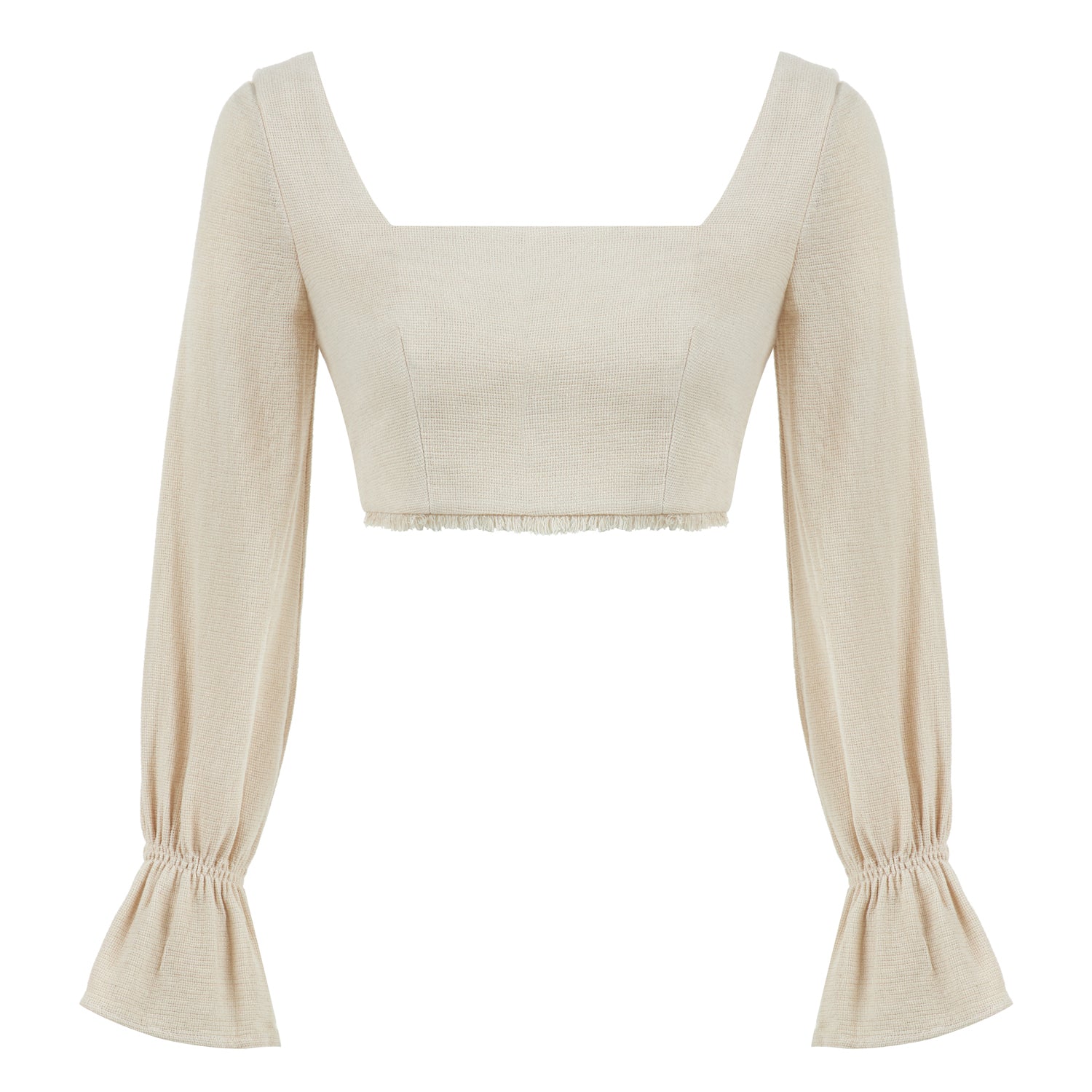 Venice Square Neck Long Sleeve Bustier Top - Beige