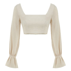 Venice Square Neck Long Sleeve Bustier Top - Beige