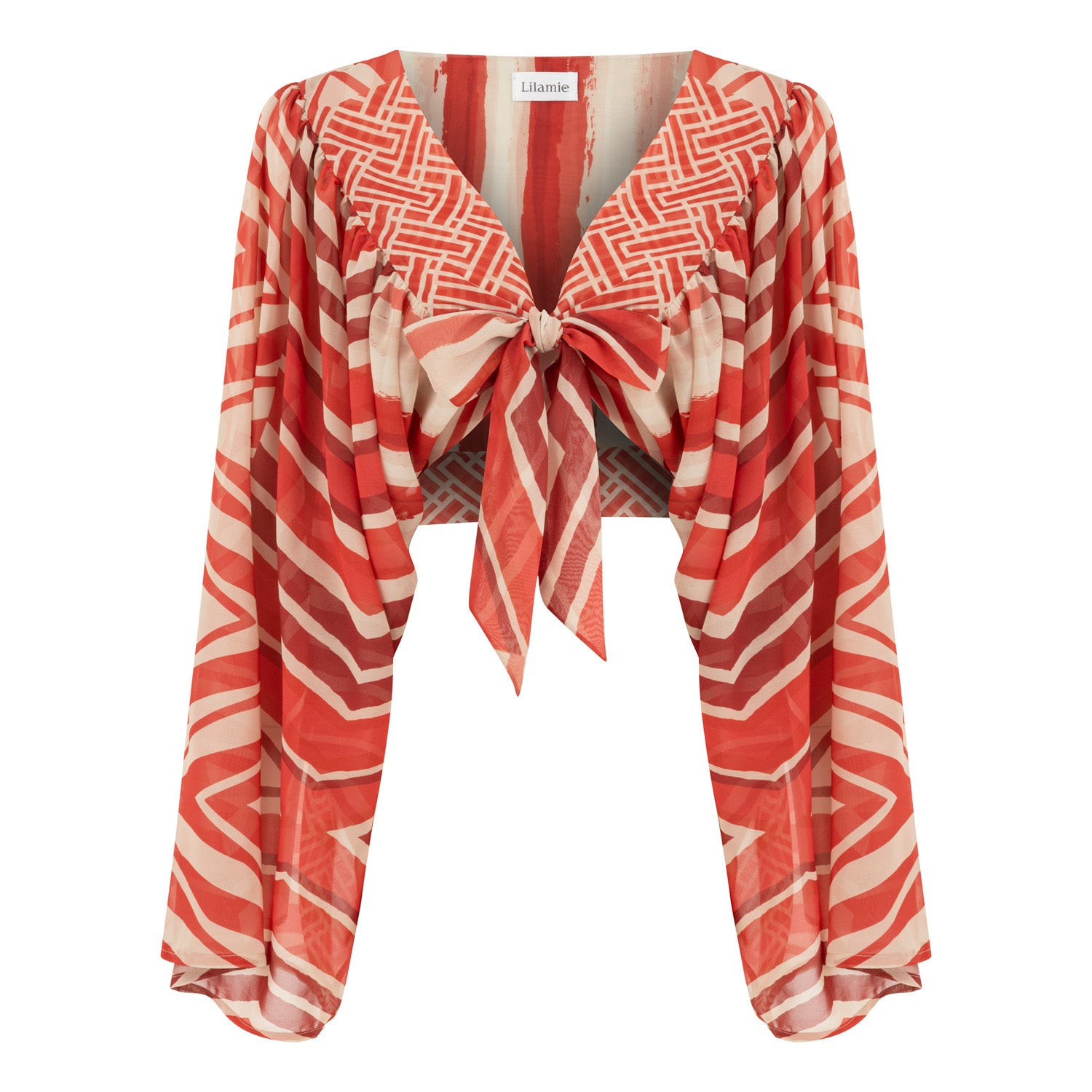 Aruba Front Tie Long Sleeve Top - Red